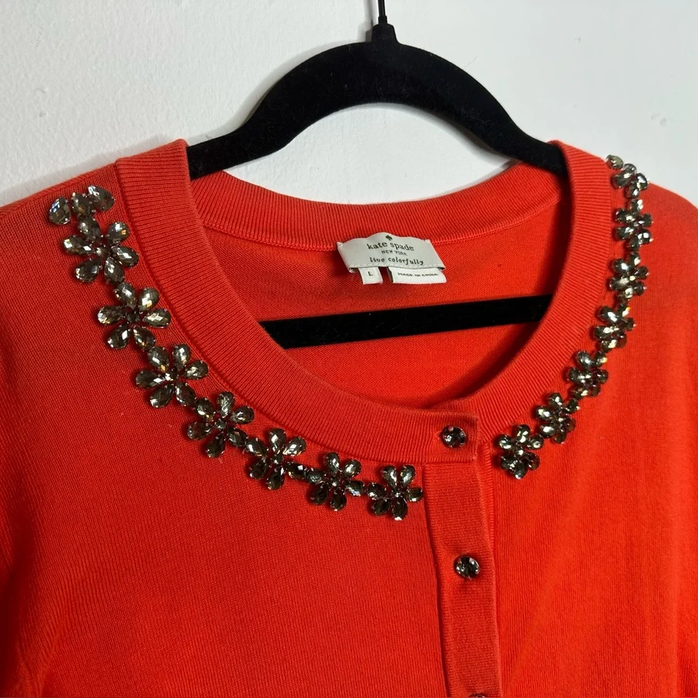 Kate Spade Jeweled Neckline Cardigan Size Large - Picture 3 of 5